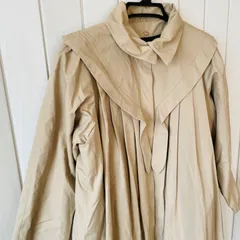 TS-128  CLIGNANCOURT TOKYO コート 襟 ボウタイ スプリング 春 秋  ロングコート 国産品 毛 長袖 茶系 ワイド プリーツ ビッグ襟 ウィンター フィシュー・カラー ライナー付