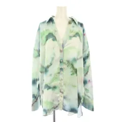 ザラ ZARA シャツ ブラウス 長袖 オープンカラー サテン 総柄 L 緑 グリーン /BB