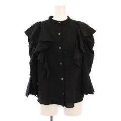 スナイデル SNIDEL フリルパワショルブラウス シャツ 七分袖 フレア ワンカラー F 黒 ブラック SWFB205049 /BB