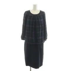 レリアン Leilian ワンピース ひざ丈 9 紺 ネイビー 緑 グリーン チェック柄 長袖 /RR