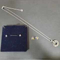 【EL6】SWAROVSKI スワロフスキー ブラック 一粒ピアス＆サークル 円形 ネックレス 2点セット 替えキャッチ付き　MK11699