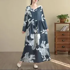 【新品】大きいサイズ　レディースゆったりロングワンピース長袖　花柄薄手