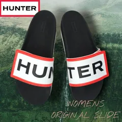 HUNTER ハンター イタリア製 WOMENS ORIGINAL SLIDE ロゴ入 ラバー スライドサンダル シャワーサンダル WFD4018EVA 定1.2万 ブラック ▲011▼30615t06