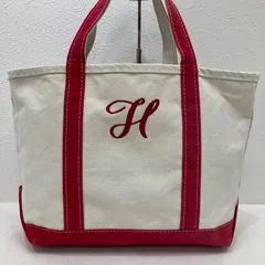 9238　L.L.Bean　エルエルビーン　トートバッグ　ハンドバッグ　アルファベット　イニシャル　刺繍　H　エイチ　レディース　メンズ　ユニセックス　シンプル　カジュアル　きれいめ　大きめ　大容量　レッド　赤　オフホワイト　アイボリー