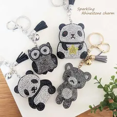 キーホルダー バックチャーム レディース パンダくまフクロウ 革 布 可愛い ラインストーン 不苦労 KSH59000b