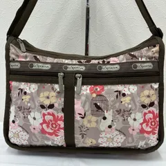 9228　LeSportsac レスポートサック　ショルダーバッグ　デラックスエブリデイ　ブラウン　ピンク　花柄　レディース　カジュアル　シンプル　軽量