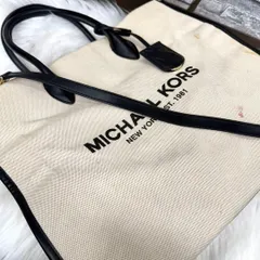 MICHEL KORS マイケルコース 2wayキャンバスハンドバッグ ロゴチャームトートバック ショルダーバッグ A4収納可能