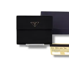 PRADA プラダ　トライアングルロゴ　三つ折り財布　ミニウォレット　ブラック　黒　テスートナイロン　レザー