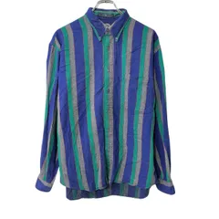 90s DOCKERS 長袖 ストライプシャツ M ネイビー マルチカラー ドッカーズ ボタンダウン 胸ポケット カジュアルシャツ 春秋物 a802-5208