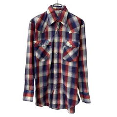 70～80s Levi's 長袖 ウエスタンシャツ Mネイビー マルチカラー リーバイス スナップボタン チェック柄 胸ポケット 春秋物 a802-5212