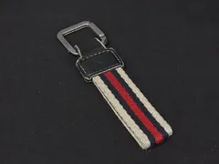 GUCCI グッチ シェリーライン キャンバス×レザー キーホルダー キーリング チャーム レディース メンズ ネイビー系 DL6581