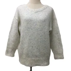 ヘザー Heather セーター ニット プルオーバー Vネック 総柄 ミックス マルチカラー 長袖 F 白 ピンク ホワイト