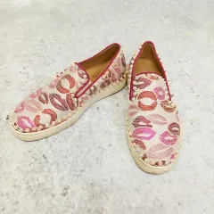 Christian Louboutin クリスチャンルブタン スリッポン スニーカー リップ柄 スタッズ ラメ ホワイト ピンク レッド 361/2サイズ 〇□☆