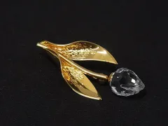 ■極美品■ SWAROVSKI スワロフスキー フラワー ピンブローチ ピンバッジ アクセサリー メンズ レディース ゴールド系×クリア DL7392