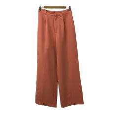 ローリーズファーム LOWRYS FARM パンツ ワイド ロング タック ウエストゴム センタープレス  ハイウエスト 無地 L ピンク オレンジ