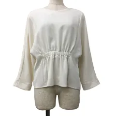 ルクールブラン le.coeur blanc ブラウス カットソー プルオーバー Vネック ギャザー 無地 長袖 38 白 ホワイト