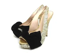 miumiu ミュウミュウ グリッター ベロア リボン ヒール オープントゥ パンプス 靴 シューズ サイズ 34 (約21cm) シルバー系 DL9273