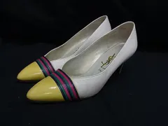 YVESSAINTLAURENT イヴサンローラン レザー ヒール パンプス サイズ 34 1/2 (約21.5cm) 靴 シューズ アイボリー系×イエロー系 DL9276
