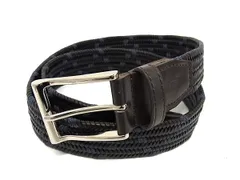 ■美品■ LANVIN ランバン レザー×コットン メッシュ シルバー金具 ベルト 表記サイズL ビジネス 紳士 メンズ ブラウン系 DL9232
