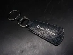 Salvatore Ferragamo フェラガモ ガンチーニ レザー キーホルダー バッグチャーム キーリング ネイビー系 DL2434