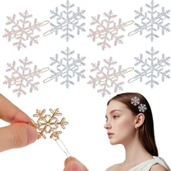 ヘアピン 髪留め スリーピン 前髪 ヘアクリップ クリスマス 雪の華 髪飾り パッチン留め ヘアアクセサリー 8本入（シルバーとゴールド） b-270