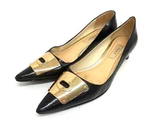 COACH コーチ レザー ヒール パンプス 表記サイズ 37.5 (約23.5cm) 靴 シューズ レディース ブラック系×ゴールド系 DL9773