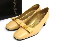 YVESSAINTLAURENT イヴサンローラン レザー リボン ヒール パンプス 表記サイズ33 1/2(約20.5cm) 靴 レディース ベージュ系 DL9834