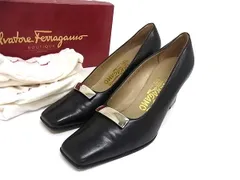Salvatore Ferragamo フェラガモ レザー ヒール パンプス 表記サイズ6 (約23cm) 靴 シューズ レディース ブラック系 DL9836