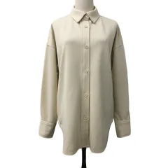 アズールバイマウジー AZUL by moussy シャツ ブラウス スタンダード 無地 ストレッチ 厚手 長袖 S ベージュ