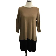 グリーンレーベルリラクシング ユナイテッドアローズ green label relaxing Sporting&Style ワンピース Iライン ひざ丈 切替 七分袖 黒 茶 ブラック ブラウン