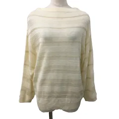 グローブ grove セーター ニット プルオーバー ボートネック ラメ 薄手 リブ ボーダー 長袖 L ベージュ 金 ゴールド