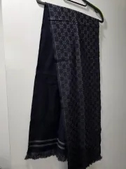 グッチ gucci ggパータン リバーシブル マフラー ダークネイビー x グレー