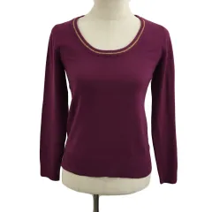 ジョイアス Joias セーター ニット プルオーバー Uネック ラメ 無地 長袖 F 紫 金 パープル ゴールド