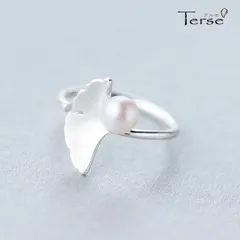 銀杏フォークリング S925 シルバー パール付き 和モダン 植物モチーフ かわいい 上品 秋冬 春 夏 オールシーズン お出かけ デート パーティー 二次会 お呼ばれ 女子会 普段使い 着物 浴衣 プレゼント ギフト 母の日 誕生日 送料無料 即購入OK