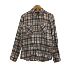 ナノユニバース nano universe シャツ ステンカラー カジュアル チェック マルチカラー 長袖 L ピンク 茶 ブラウン