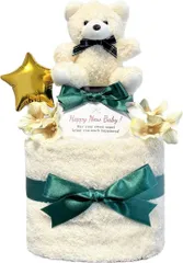 KanonBabys おむつケーキ 男の子 女の子 オーガニック 出産祝い 2段 Sサイズ con7051 (ブルー,  ご出産祝い・新生児用にオススメおむつサイズＳ)