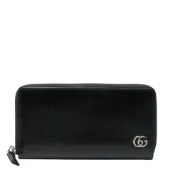 グッチ GGマーモント ラウンドファスナー 長財布 428736 ブラック レザー レディース GUCCI【1-0253030】