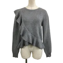 ロペピクニック ROPE Picnic セーター ニット プルオーバー クルーネック リブ 無地 ラッフル フリル 長袖 36 グレー