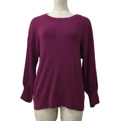 エニィファム anyFam セーター ニット ボートネック プルオーバー リブ 長袖 F 紫 パープル