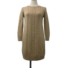 クミキョク 組曲 KUMIKYOKU ワンピース チュニック ニット Iライン ミニ ウール ケーブル編み 長袖 2 茶 ブラウン