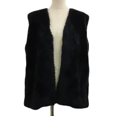 ローリーズファーム LOWRYS FARM ベスト ジレ 前開き フェイクファー 無地 F 黒 ブラック