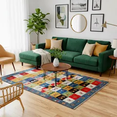 ペルシャ ギャッベ 本物 手織り123×174cm ラグ パッチワーク 絨毯 ウール 一点もののサムネイル