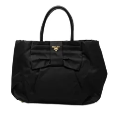 プラダ テスート リボン ロゴ ハンドバッグ トートバッグ ブラック ナイロン レザー レディース PRADA【228-54497】