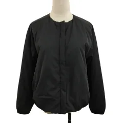 ニコアンド Niko and.. ジャケット ノーカラー 中綿 ブルゾン ジップアップ 無地 長袖 M グレー 黒 ブラック