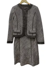 Paul Stuart (ポールスチュアート) スカート セットアップ フォーマル ツイード ノーカラージャケット JAB11-972-32 8 ブラウン レディース/028