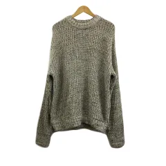 モノマート MONO-MART セーター ニット プルオーバー ラウンドネック リブ ミックス 長袖 M ベージュ 黒 ブラック