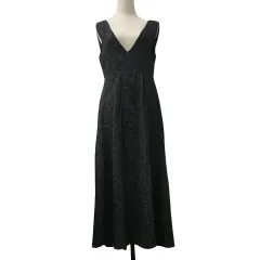 ラジエム La-gemme ワンピース フレア ロング 総柄 ノースリーブ M 黒 グレー ブラック