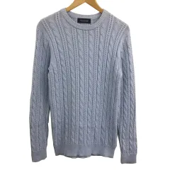 ナノユニバース nano universe セーター ニット プルオーバー クルーネック ケーブル編み 無地 長袖 S 水色 青 ライトブルー ブルー