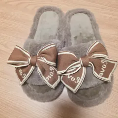 リボン ファー ルームシューズ スリッパ