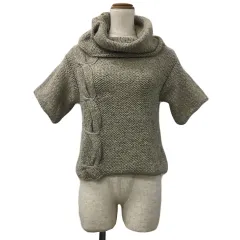 ナノユニバース nano universe セーター ニット プルオーバー オフタートル 無地 ウール ケーブル クロップド 半袖 F ベージュ